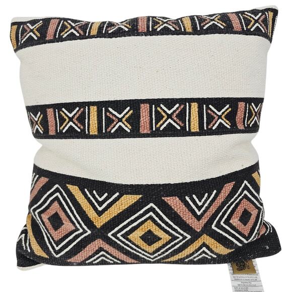 Boho kilim Geometric Tribal Accent lumbar Coach Pillow 18x18" Cream Beige Black - Picture 1 of 9